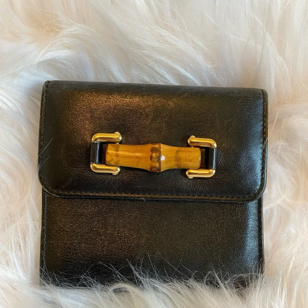 Gucci Black Leather Wallet w/Bamboo Accent - Picture 1 of 13